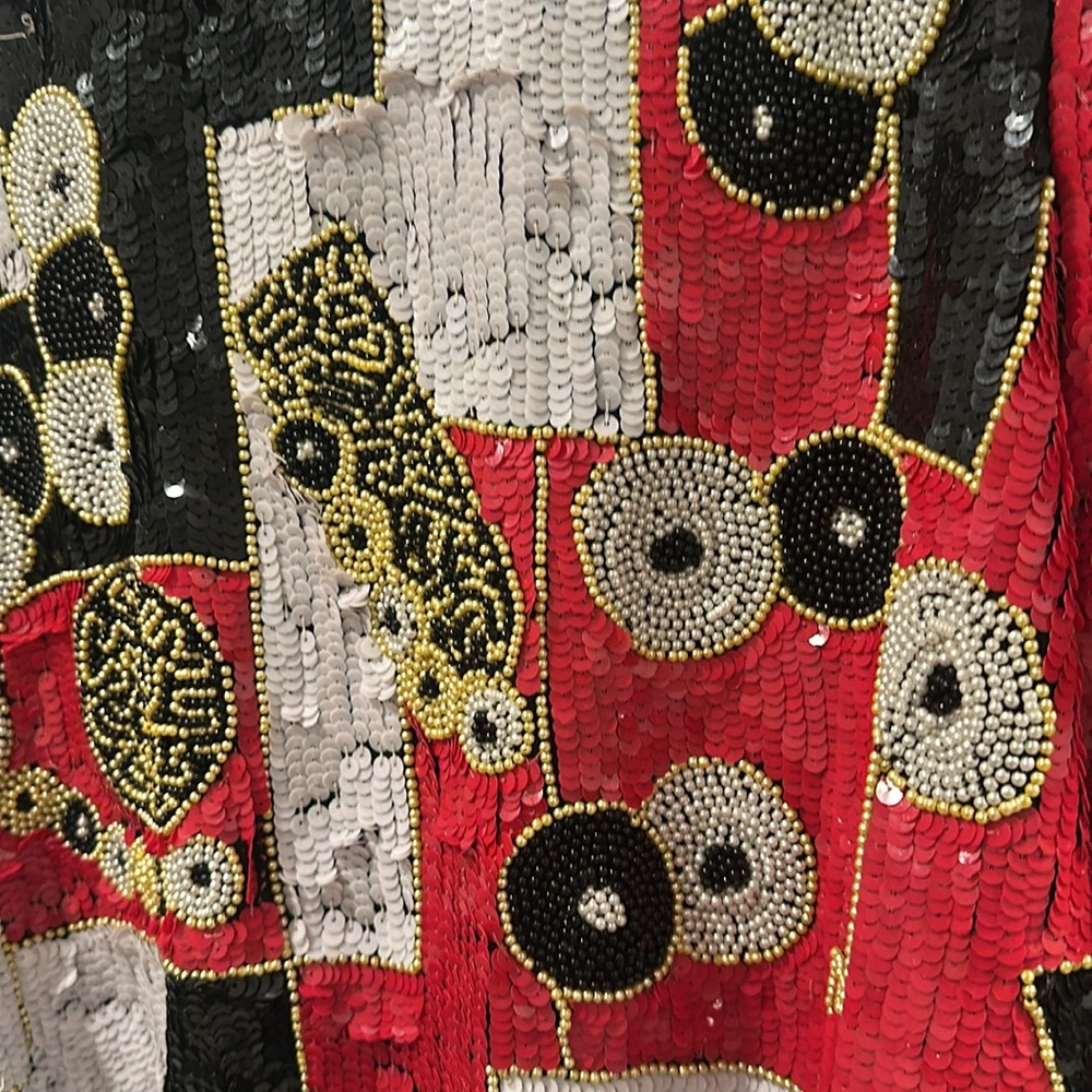 Sequin Patchwork Bomber Jacket - Black, Red, White - image 3